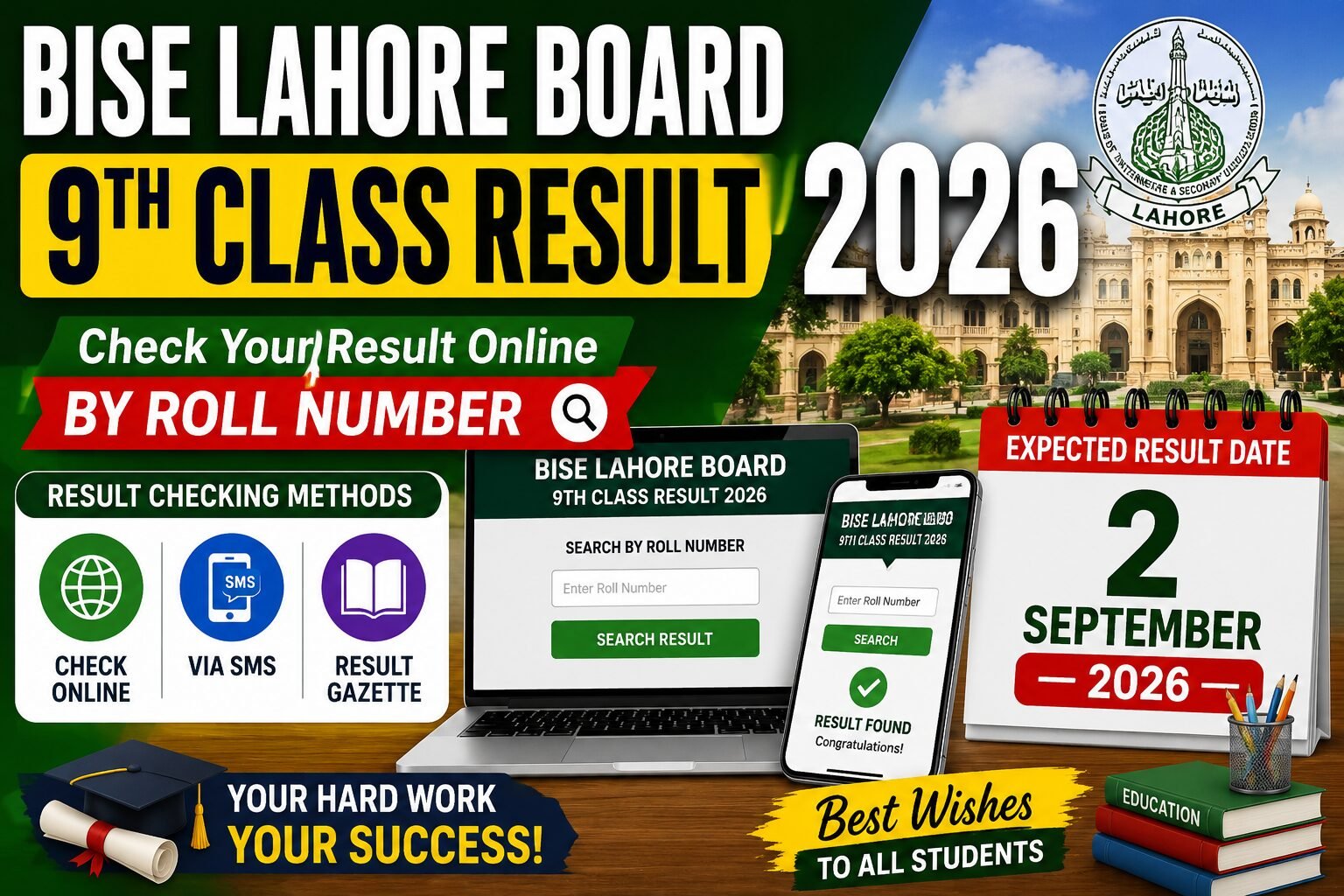 BISE Lahore Board 9th Class Result 2026 – Check Result by Roll Number