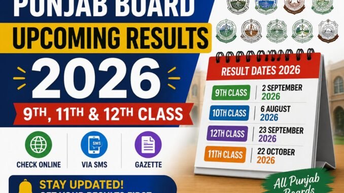 Punjab Board Upcoming Results 2026 – 9th, 11th & 12th Class Dates